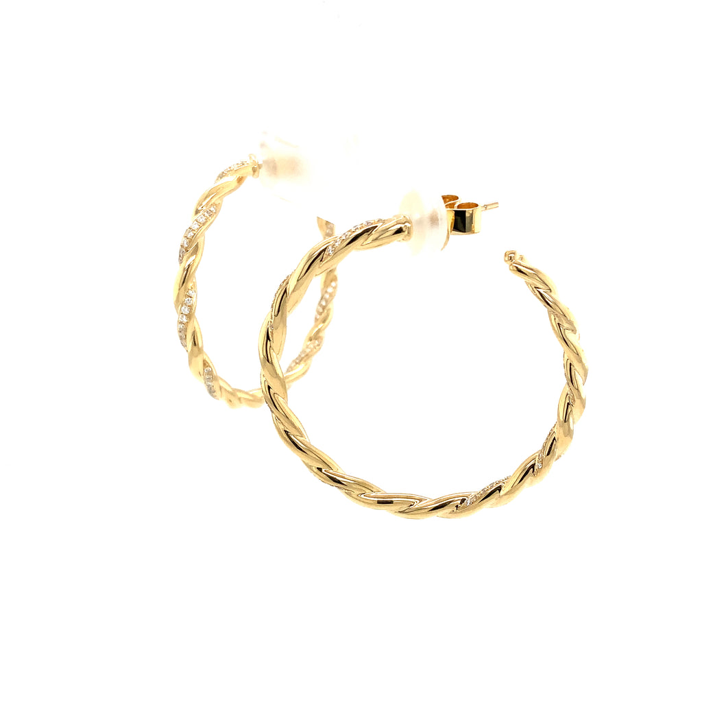 Memoire Nine Twisted Collection Round Pave Diamond Hoop Set in 18K Yellow Gold - Image 6 of 7