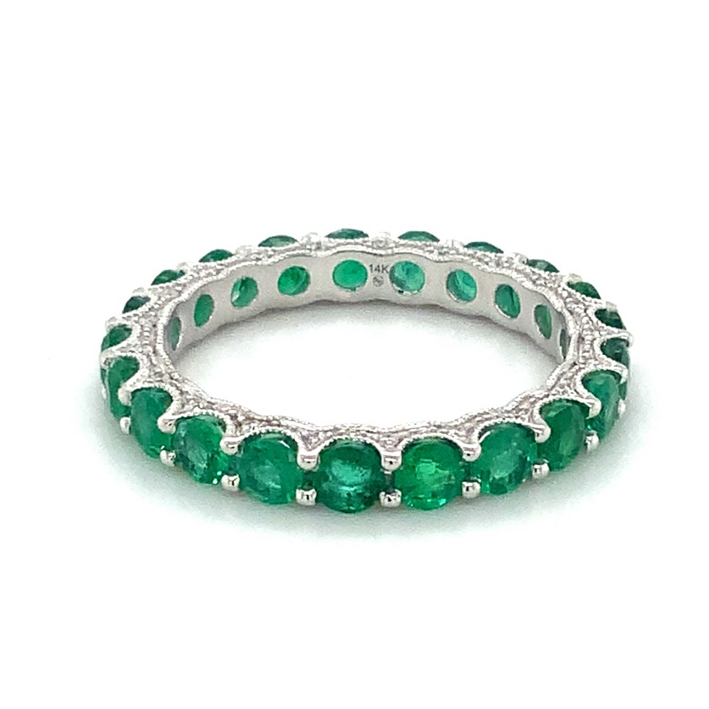 Roman+Jules Gem Quality Emerald and Diamond Eternity Band Set in 14K White Gold - Image 5 of 6