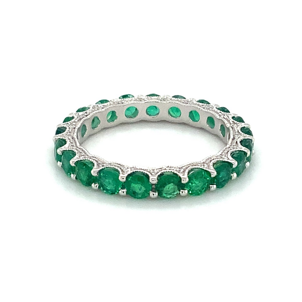 Roman+Jules Gem Quality Emerald and Diamond Eternity Band Set in 14K White Gold - Image 1 of 6