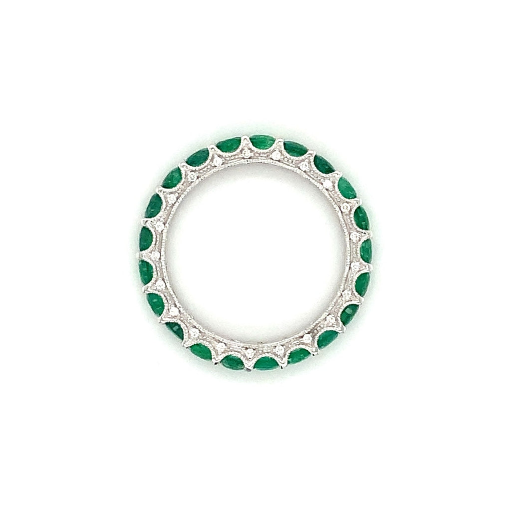 Roman+Jules Gem Quality Emerald and Diamond Eternity Band Set in 14K White Gold - Image 2 of 6