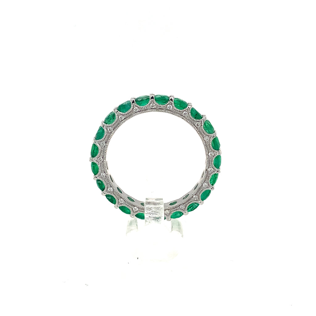 Roman+Jules Gem Quality Emerald and Diamond Eternity Band Set in 14K White Gold - Image 4 of 6