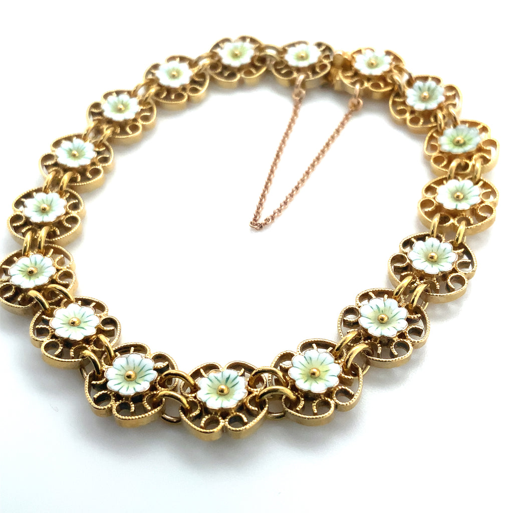 Vintage Floral enamel fillagree Gold Bracelet in 14K Yellow Gold - Image 1 of 2