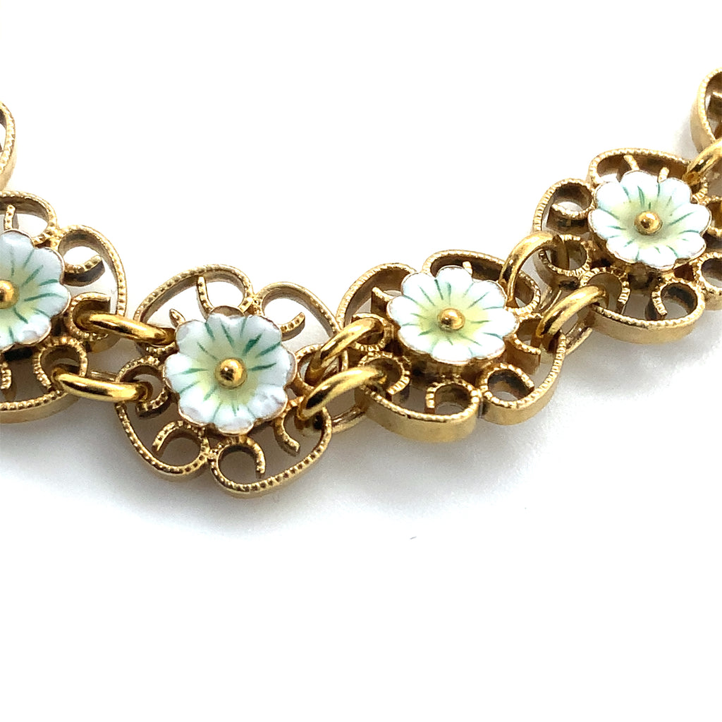 Vintage Floral enamel fillagree Gold Bracelet in 14K Yellow Gold - Image 2 of 2