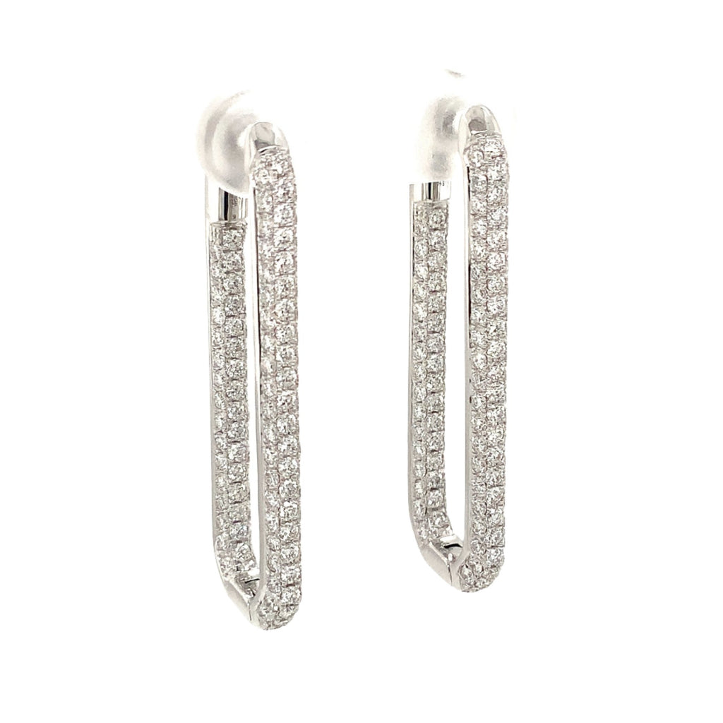 Afarin Collection Long Paperclip Pave Diamond Huggie Earring set in 18K White Gold. - Image 1 of 7