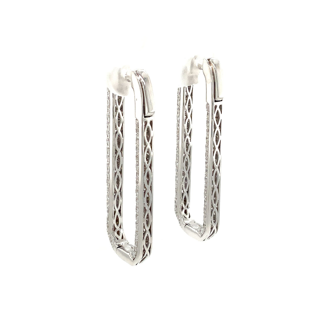 Afarin Collection Long Paperclip Pave Diamond Huggie Earring set in 18K White Gold. - Image 3 of 7