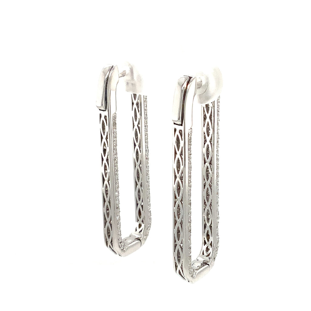 Afarin Collection Long Paperclip Pave Diamond Huggie Earring set in 18K White Gold. - Image 4 of 7