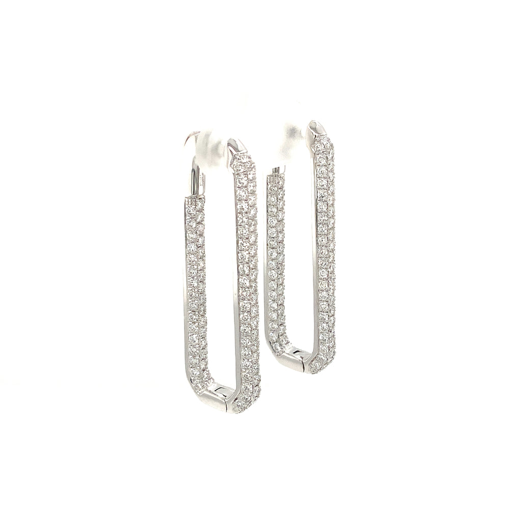 Afarin Collection Long Paperclip Pave Diamond Huggie Earring set in 18K White Gold. - Image 5 of 7