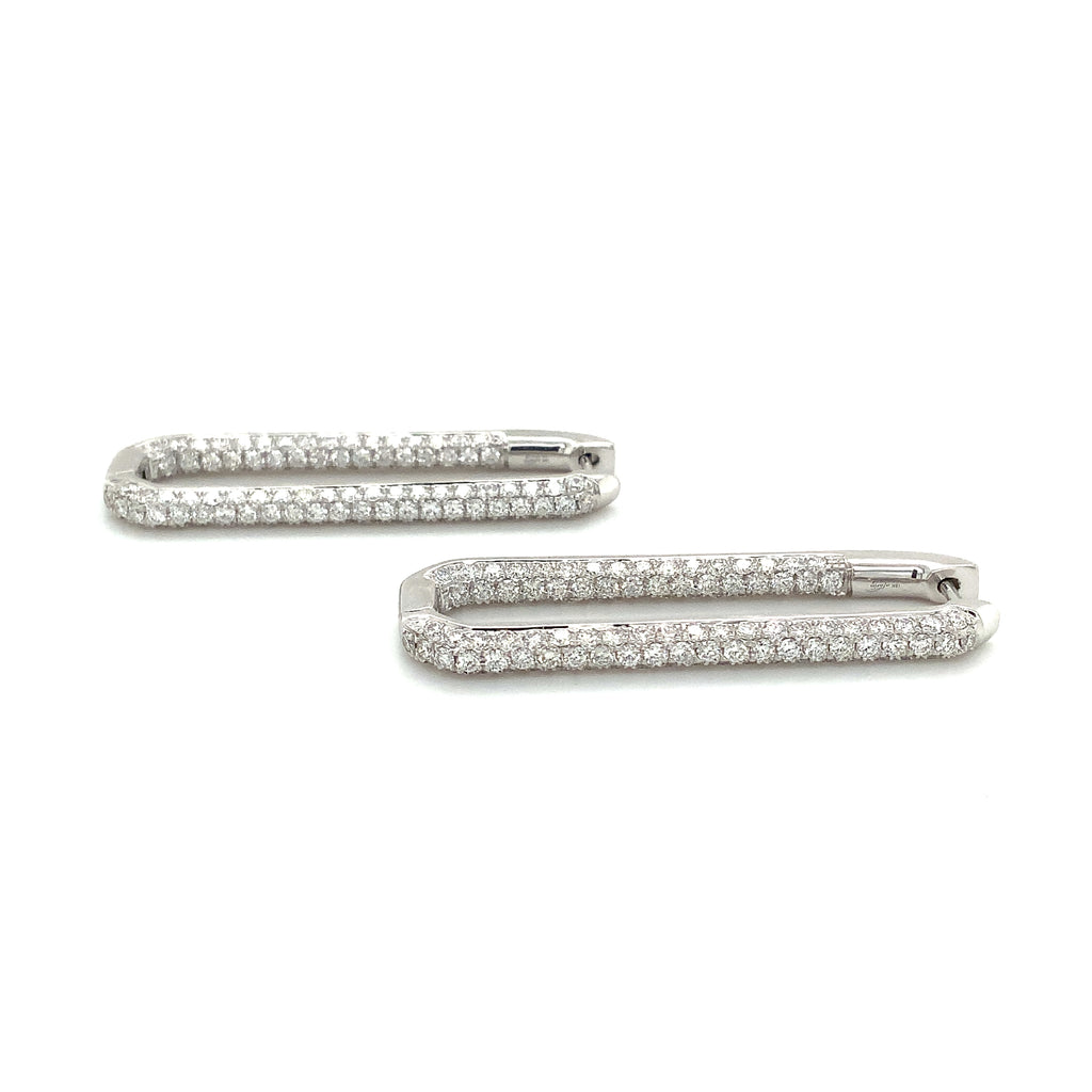 Afarin Collection Long Paperclip Pave Diamond Huggie Earring set in 18K White Gold. - Image 6 of 7