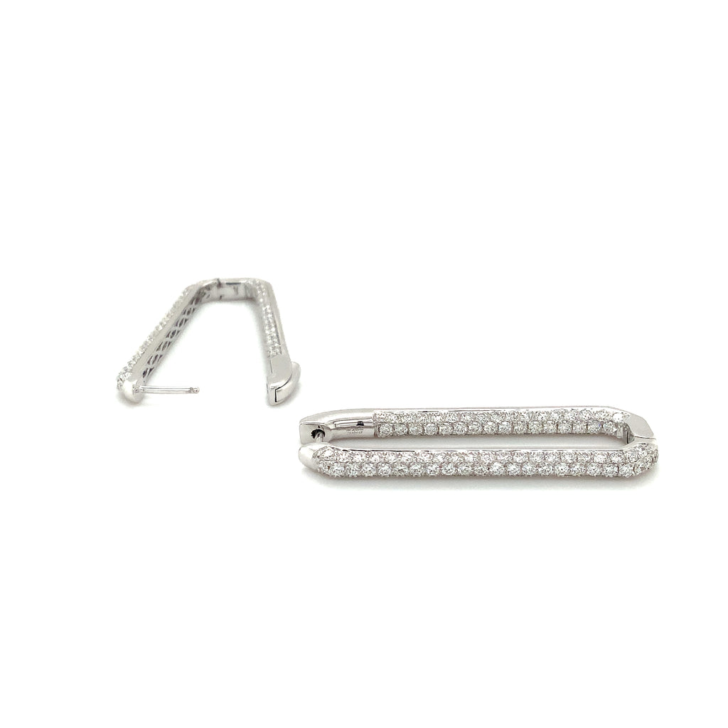 Afarin Collection Long Paperclip Pave Diamond Huggie Earring set in 18K White Gold. - Image 7 of 7