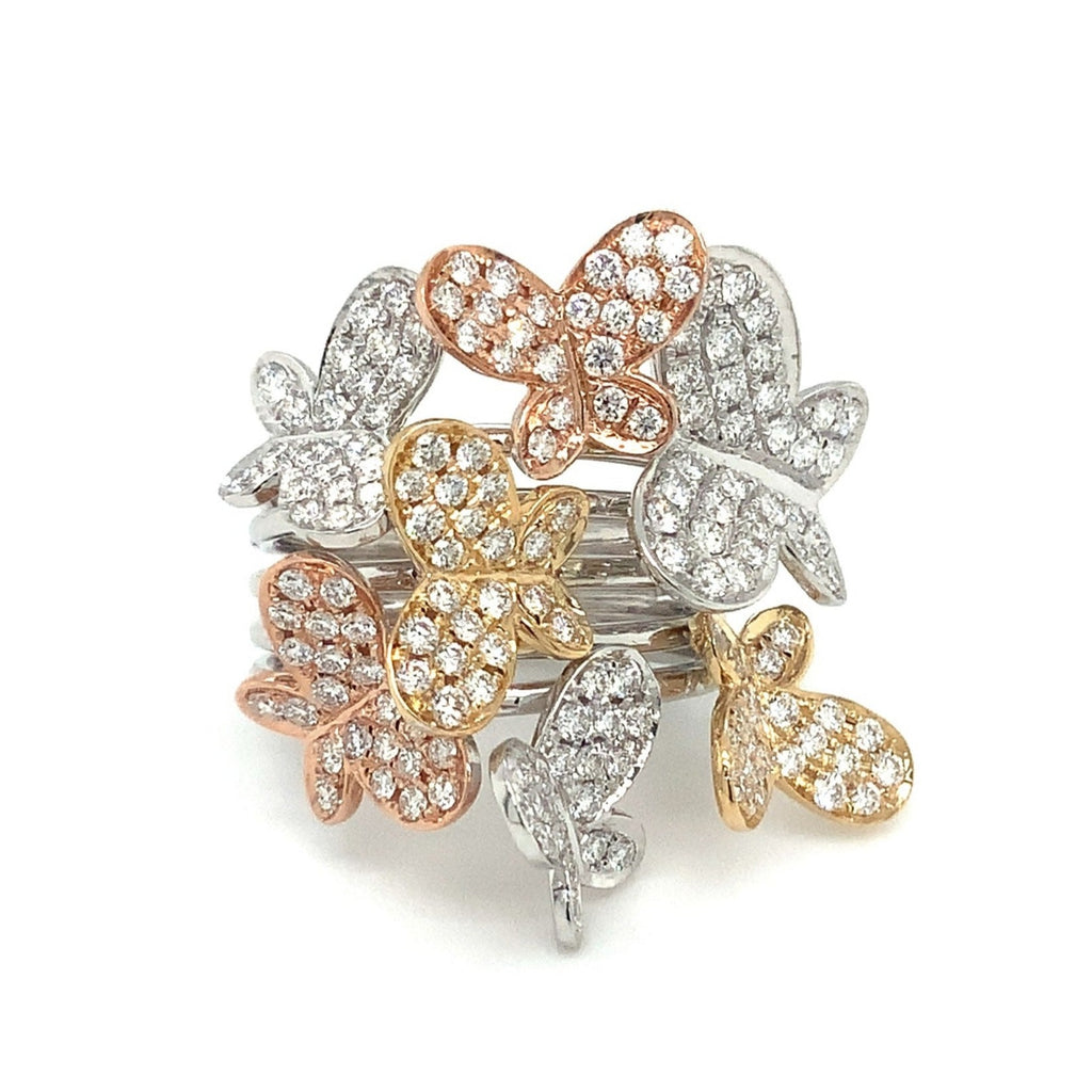 Afarin Collection Butterfly Diamond Right Hand Ring set in 18K Tri color Gold - Image 1 of 8