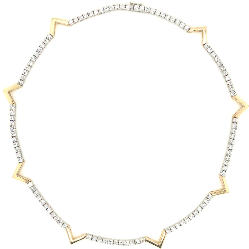 Lab Grown Diamond Necklace is set in 14K White Gold with  "V" shaped Yellow Gold accents - Image 1 of 4
