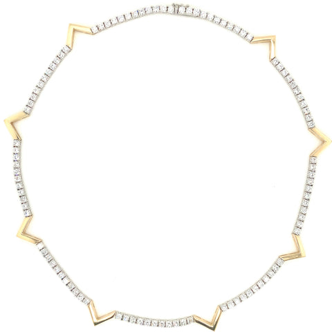 Lab Grown Diamond Necklace is set in 14K White Gold with  "V" shaped Yellow Gold accents - Image 1 of 4