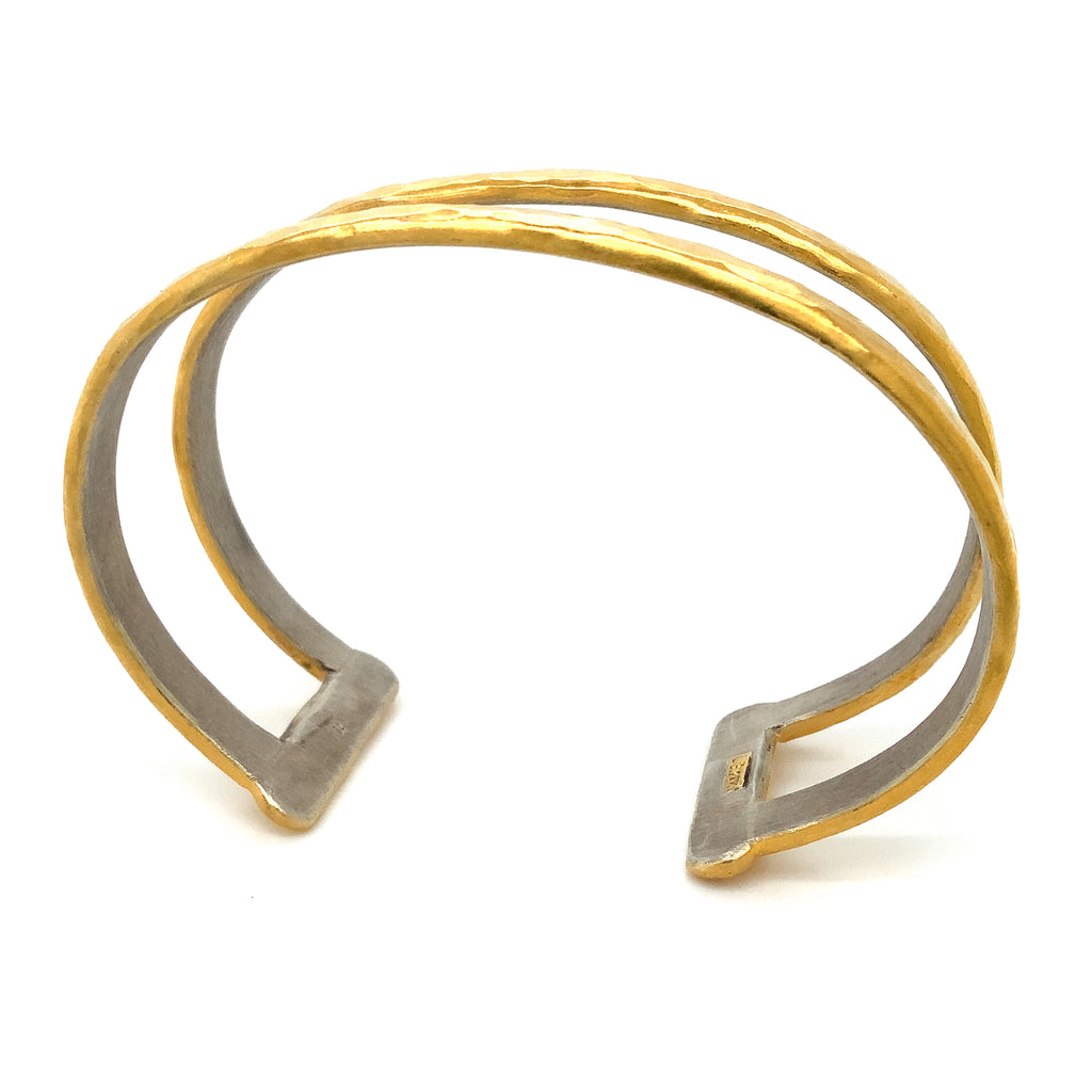 Lika Behar Stockholm Two Tier Open Cuff Bracelet 24K Fusion Gold and Sterling Silver - Image 4 of 9