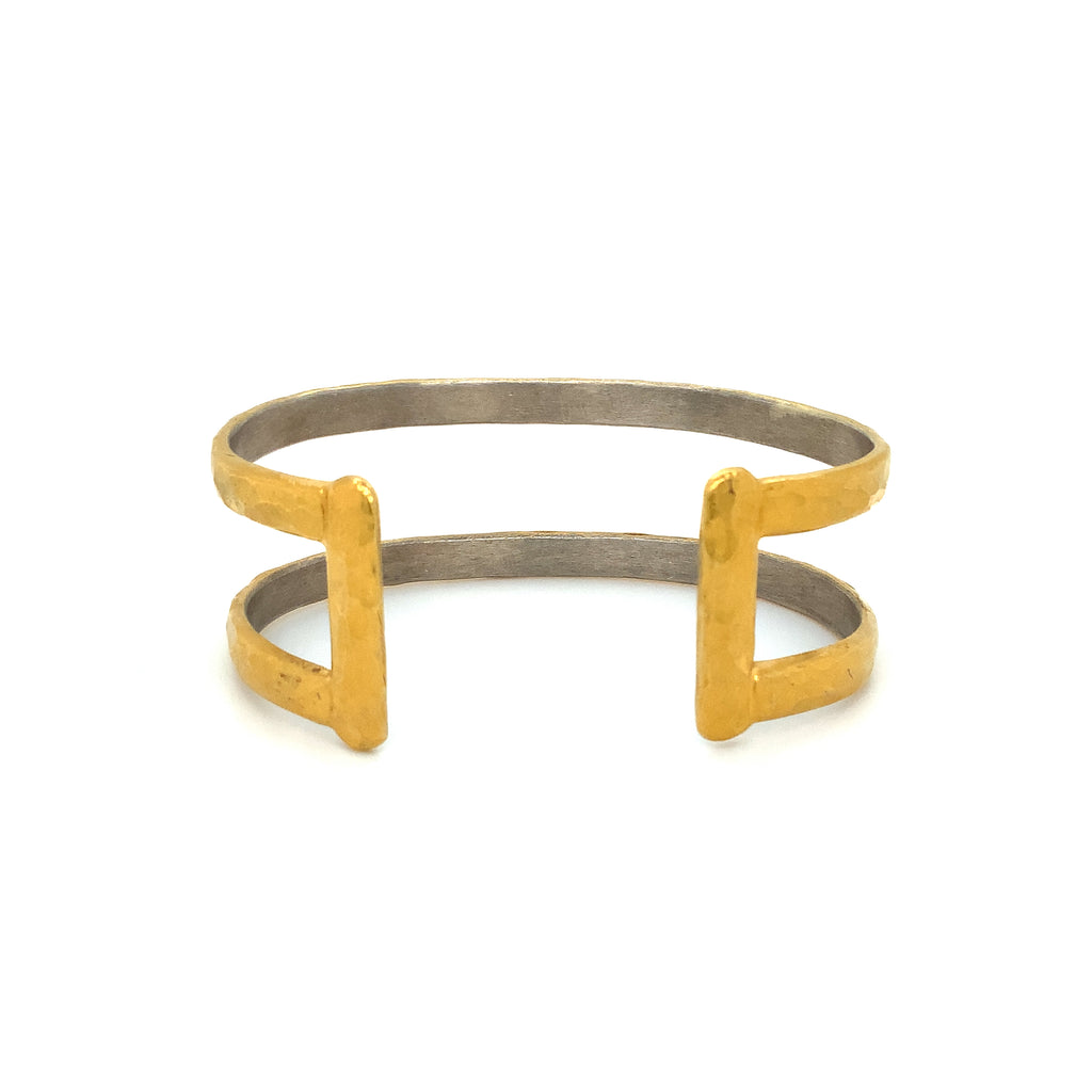 Lika Behar Stockholm Two Tier Open Cuff Bracelet 24K Fusion Gold and Sterling Silver - Image 8 of 9