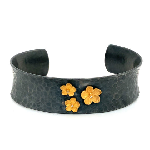 Lika Behar Yin and Yang Collection Open Cuff Bracelet in 22k Gold and Oxidized Sterling Silver - Image 1 of 8