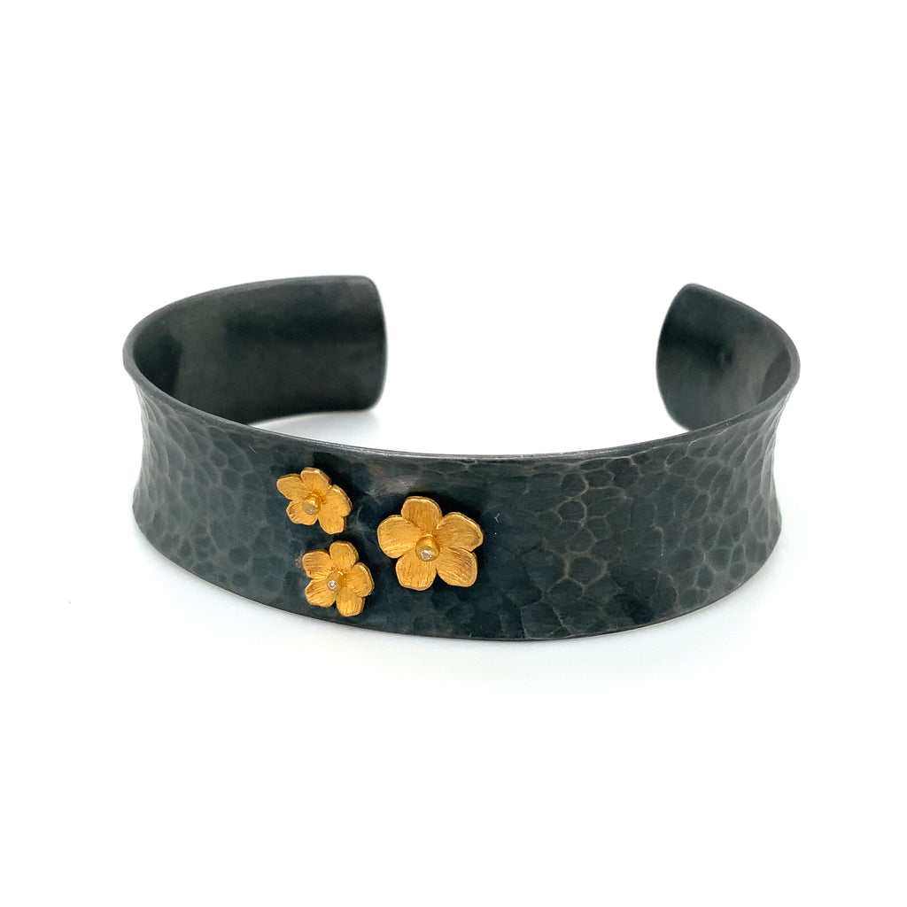 Lika Behar Yin and Yang Collection Open Cuff Bracelet in 22k Gold and Oxidized Sterling Silver - Image 3 of 8