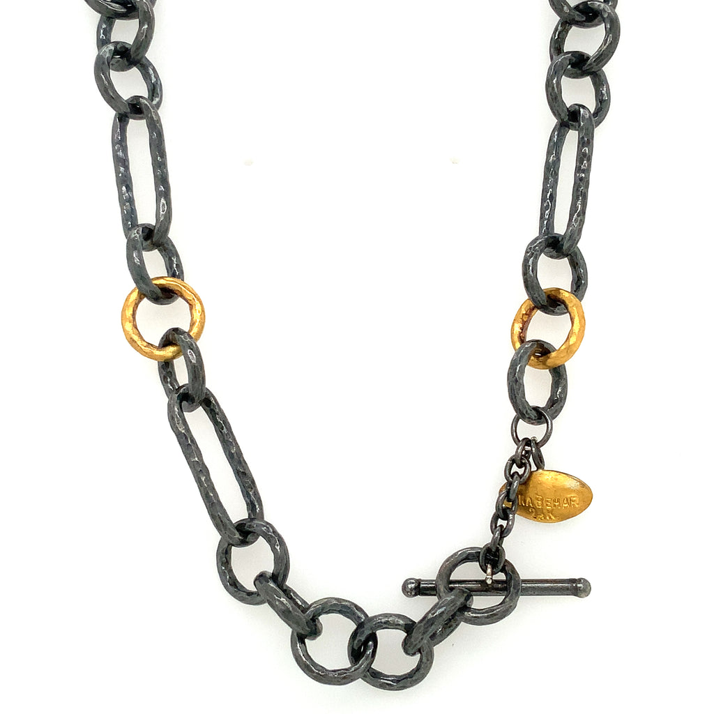 Lika Behar Chain Game CASEY Collections 33" Oxidized Silver and 24K Gold Necklace with Toggle Clasp - Image 2 of 6