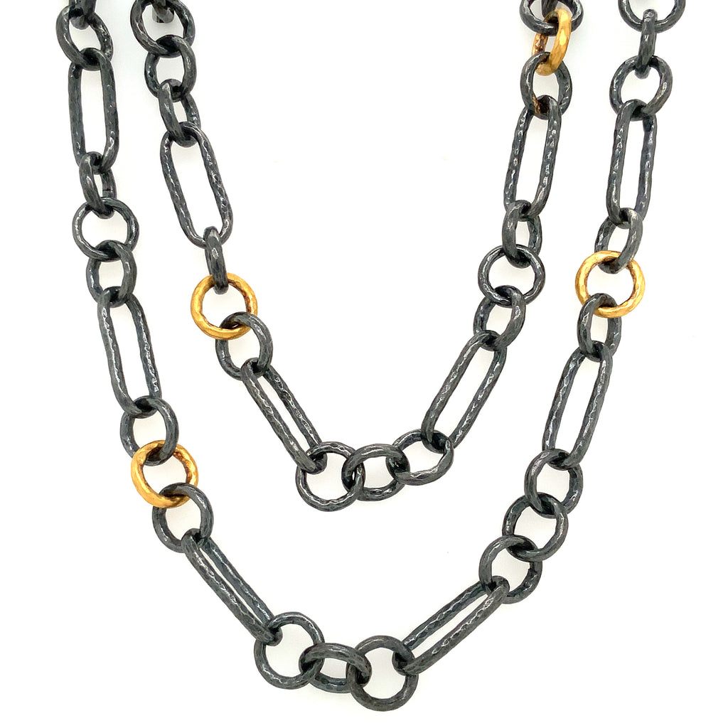 Lika Behar Chain Game CASEY Collections 33" Oxidized Silver and 24K Gold Necklace with Toggle Clasp - Image 5 of 6
