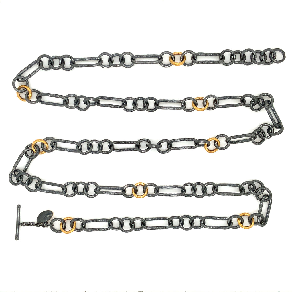 Lika Behar Chain Game CASEY Collections 33" Oxidized Silver and 24K Gold Necklace with Toggle Clasp - Image 6 of 6
