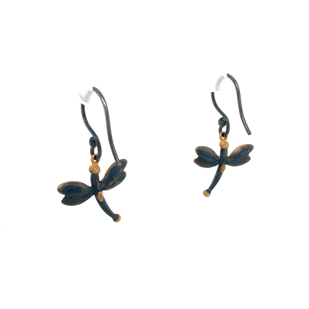 Lika BeharOne of a Kind, Yin and Yang Floating Charms Dragonfly Collection Diamond Earrings in 24k and Oxidiz - Image 6 of 9