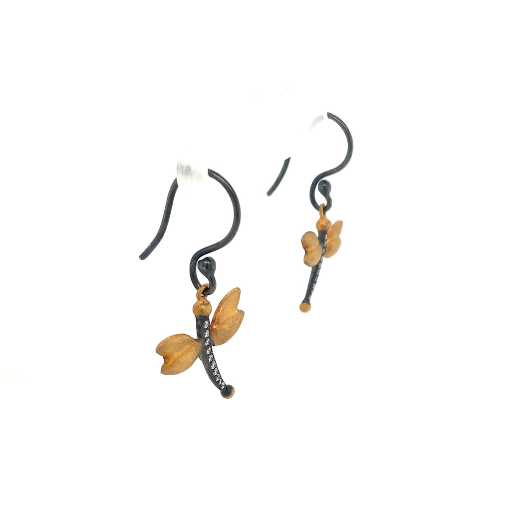 Lika BeharOne of a Kind, Yin and Yang Floating Charms Dragonfly Collection Diamond Earrings in 24k and Oxidiz - Image 7 of 9
