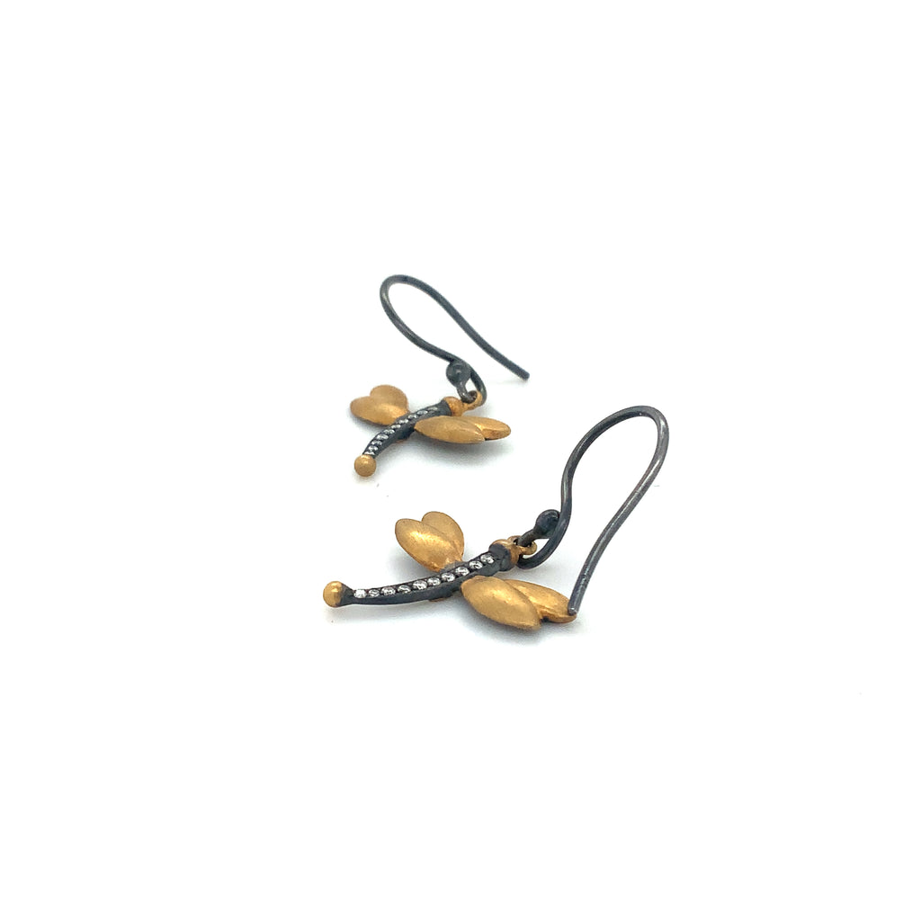 Lika BeharOne of a Kind, Yin and Yang Floating Charms Dragonfly Collection Diamond Earrings in 24k and Oxidiz - Image 8 of 9