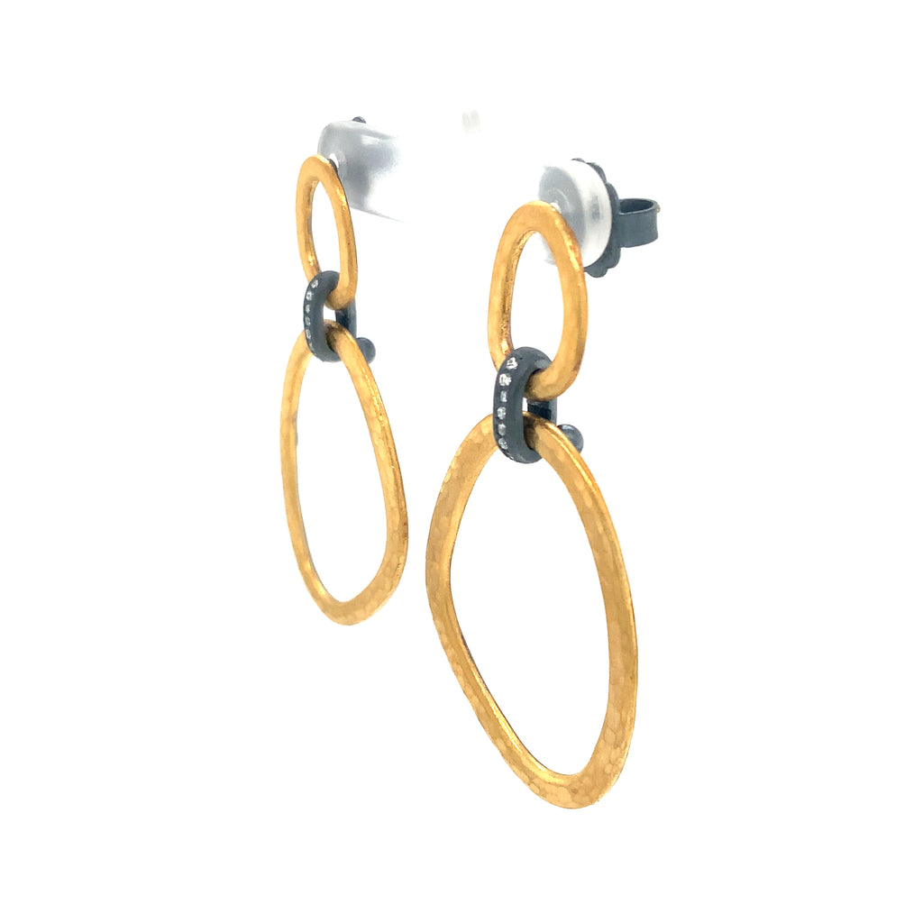 Lika Behar Yin and Yang Collection Reflections Earrings with Diamond set in 24K Fusion and Oxidized Silver - Image 3 of 7