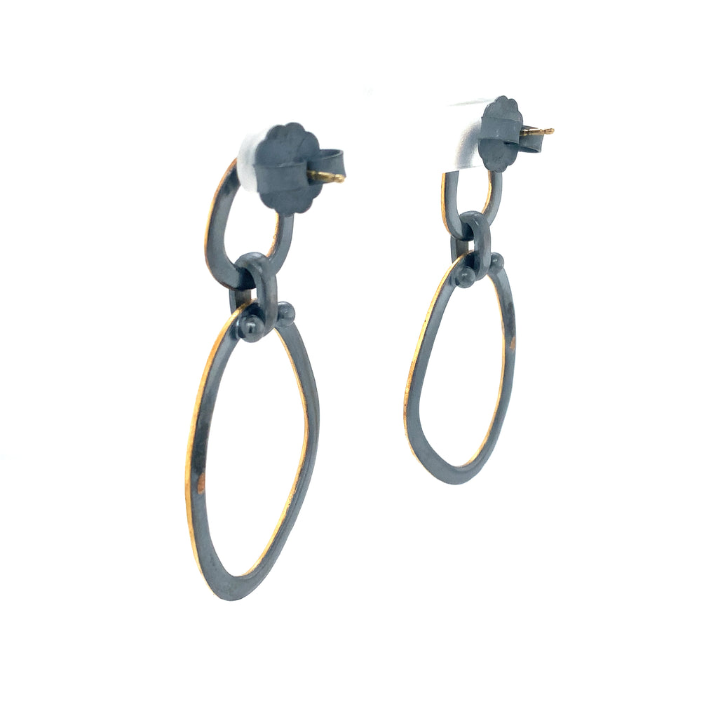 Lika Behar Yin and Yang Collection Reflections Earrings with Diamond set in 24K Fusion and Oxidized Silver - Image 4 of 7