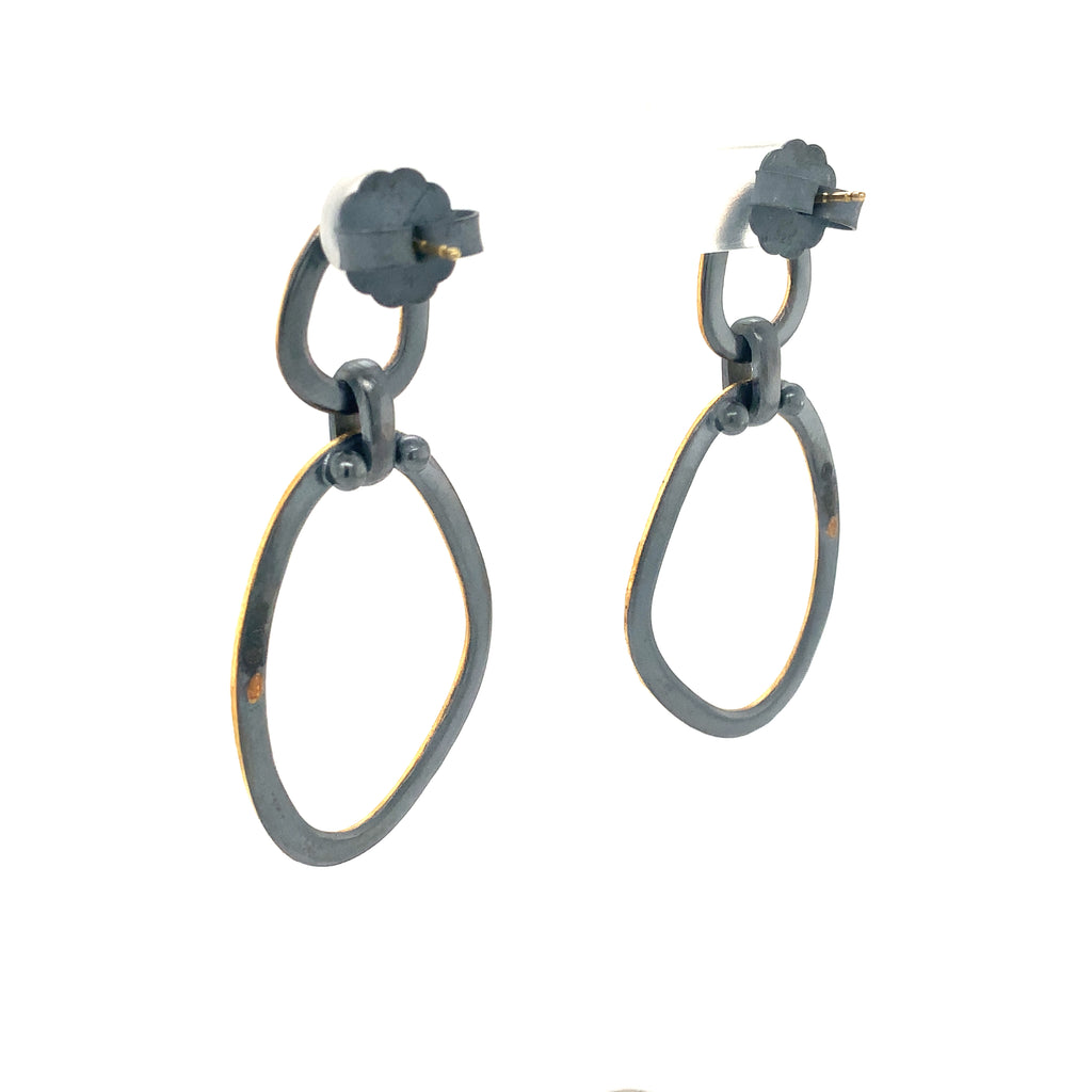 Lika Behar Yin and Yang Collection Reflections Earrings with Diamond set in 24K Fusion and Oxidized Silver - Image 5 of 7