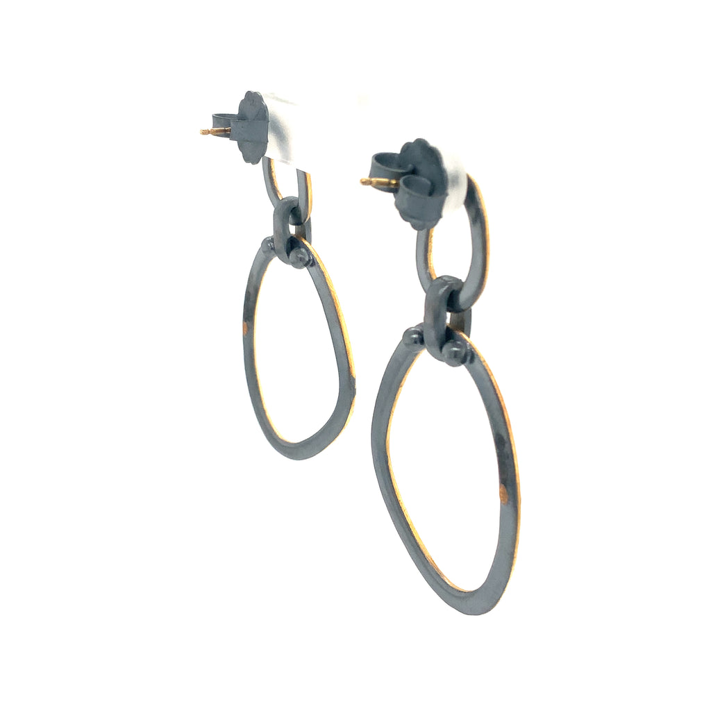 Lika Behar Yin and Yang Collection Reflections Earrings with Diamond set in 24K Fusion and Oxidized Silver - Image 6 of 7
