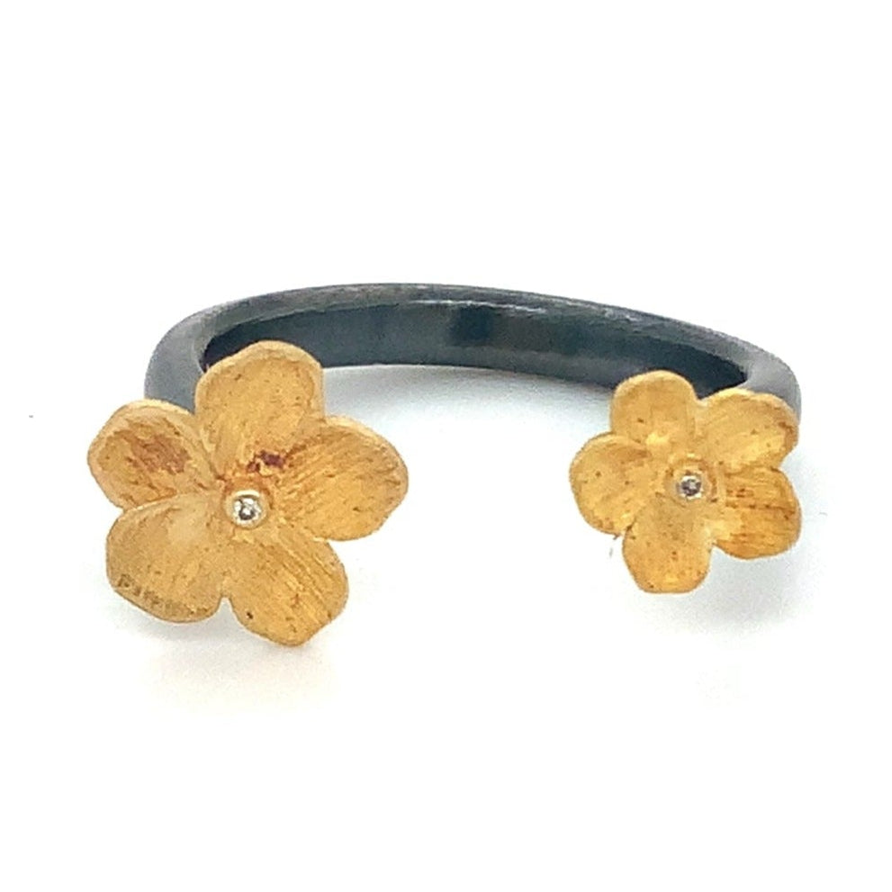 Lika Behar Yin and Yang Collection Buttercup Diamond Open Ring 22K Gold and Oxidized Silver - Image 1 of 9