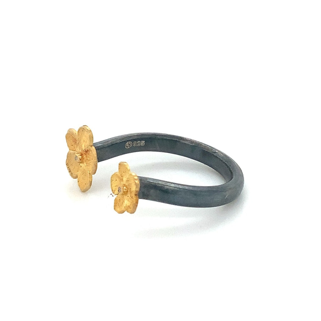 Lika Behar Yin and Yang Collection Buttercup Diamond Open Ring 22K Gold and Oxidized Silver - Image 4 of 9