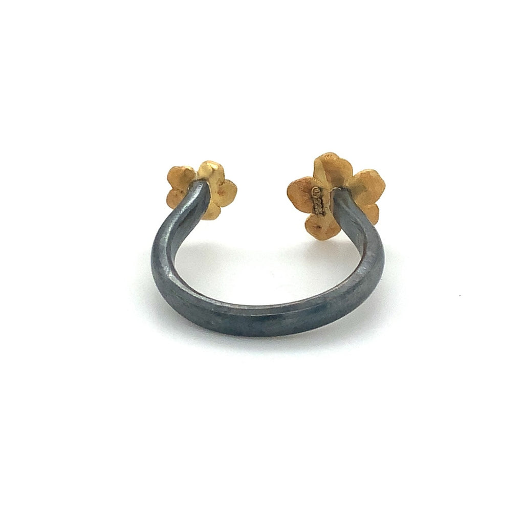 Lika Behar Yin and Yang Collection Buttercup Diamond Open Ring 22K Gold and Oxidized Silver - Image 5 of 9