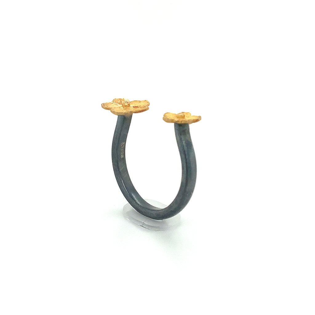 Lika Behar Yin and Yang Collection Buttercup Diamond Open Ring 22K Gold and Oxidized Silver - Image 6 of 9