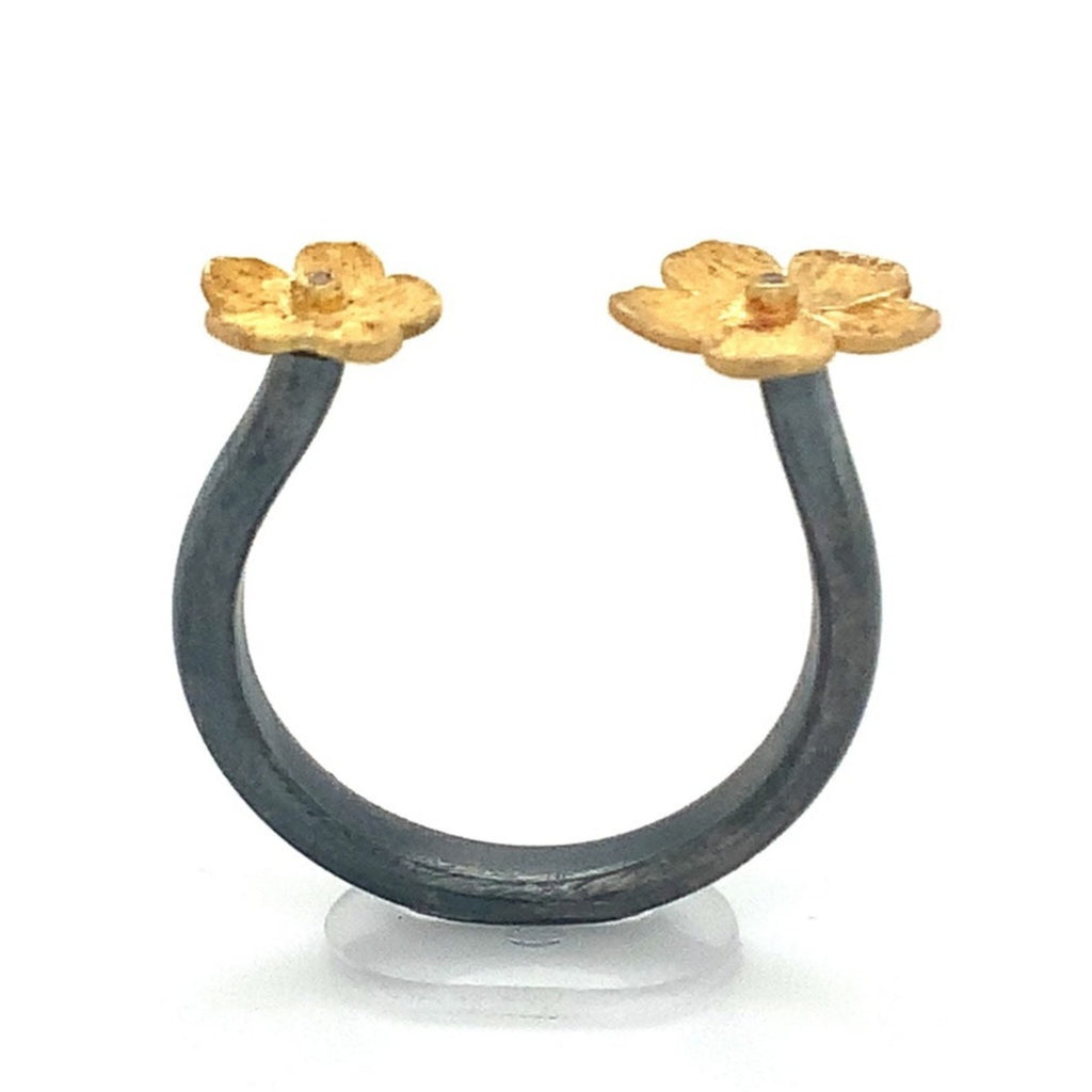 Lika Behar Yin and Yang Collection Buttercup Diamond Open Ring 22K Gold and Oxidized Silver - Image 8 of 9