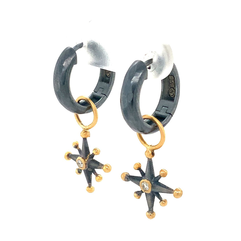Lika Behar STARBURST Diamond Ear Charm 24K Gold and Oxidized Sterling Silver - Image 3 of 12