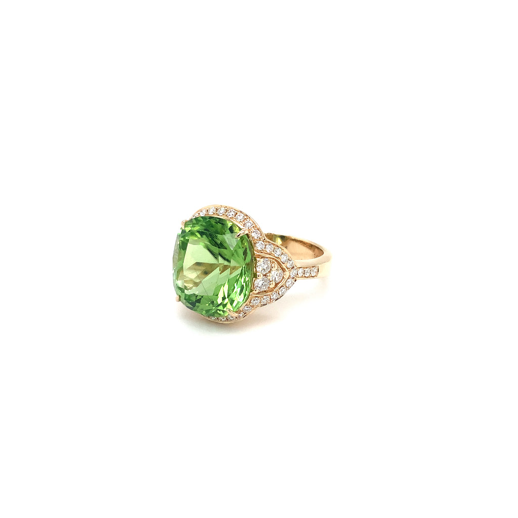ASBA Collection One of a Kind Gem Quality Cushion Cut Peridot Ring set 14K Yellow Gold - Image 6 of 9