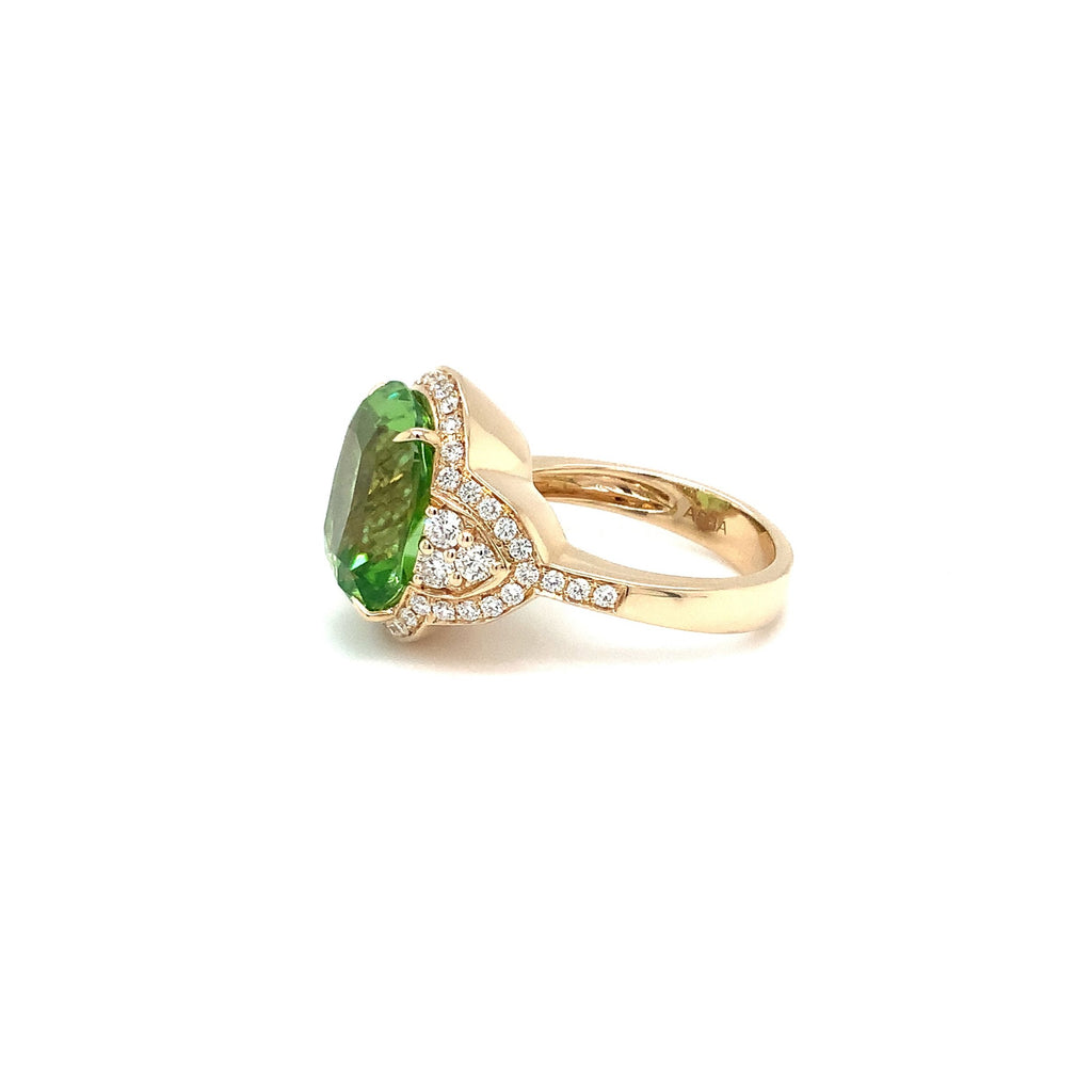 ASBA Collection One of a Kind Gem Quality Cushion Cut Peridot Ring set 14K Yellow Gold - Image 7 of 9