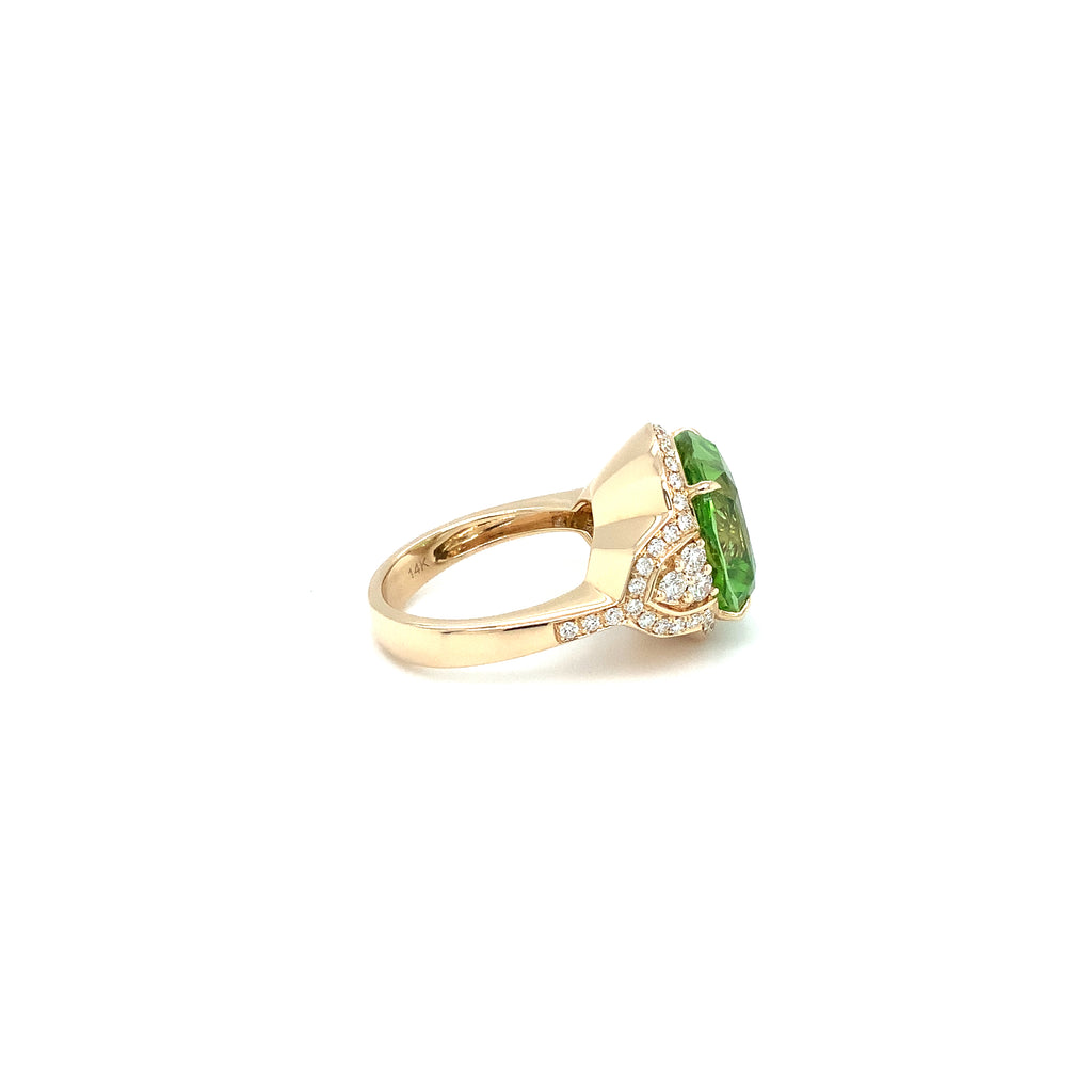 ASBA Collection One of a Kind Gem Quality Cushion Cut Peridot Ring set 14K Yellow Gold - Image 9 of 9