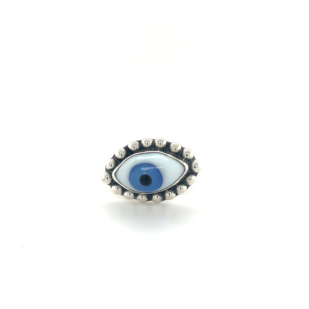 Evil Eye Glass Talisman Sterling Silver Ring - Image 2 of 6