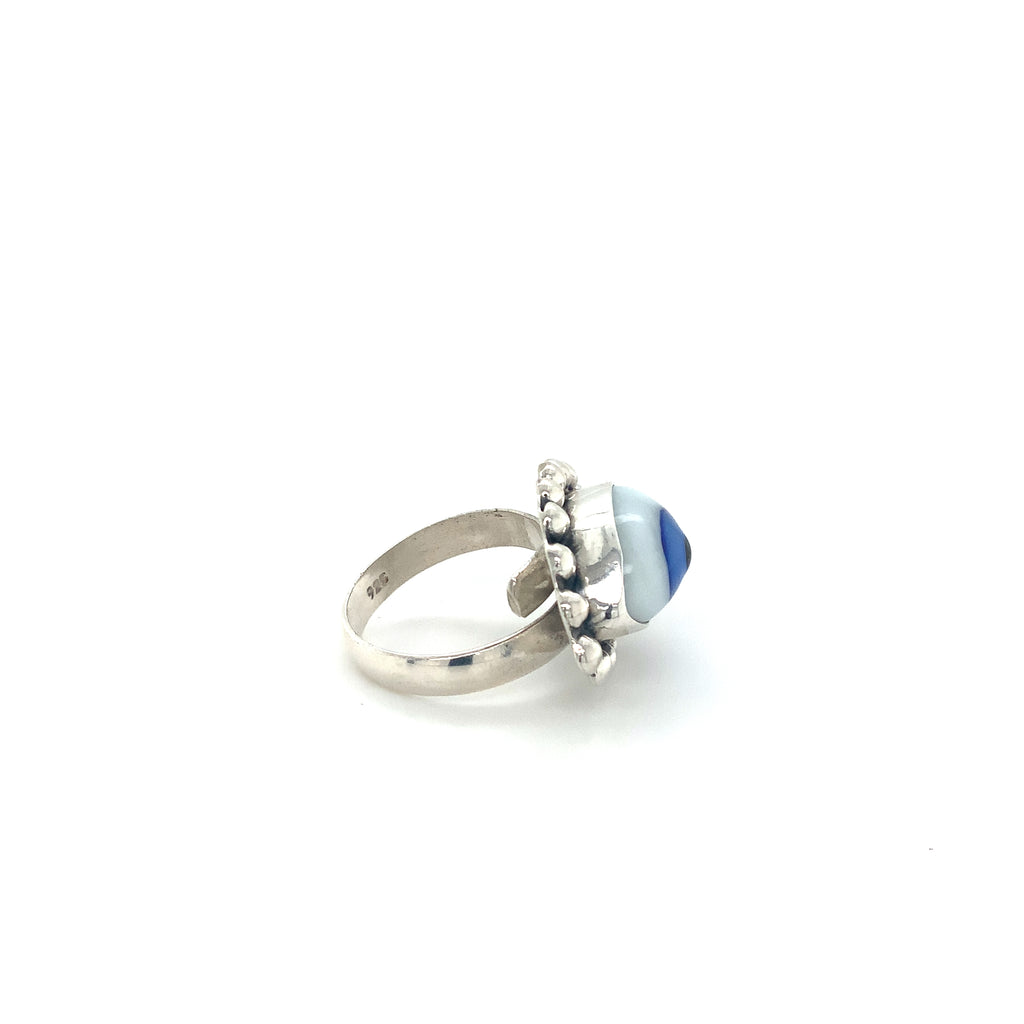 Evil Eye Glass Talisman Sterling Silver Ring - Image 3 of 6