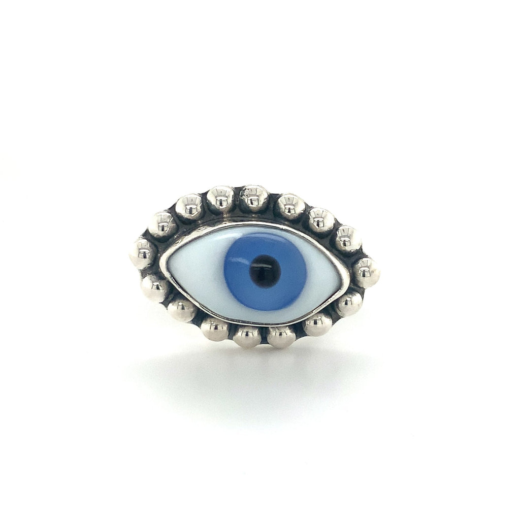 Evil Eye Glass Talisman Sterling Silver Ring - Image 1 of 6