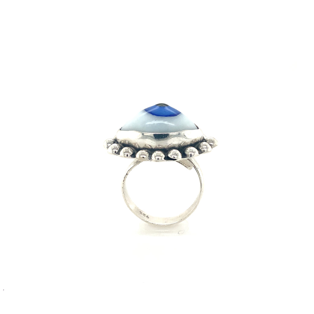 Evil Eye Glass Talisman Sterling Silver Ring - Image 4 of 6