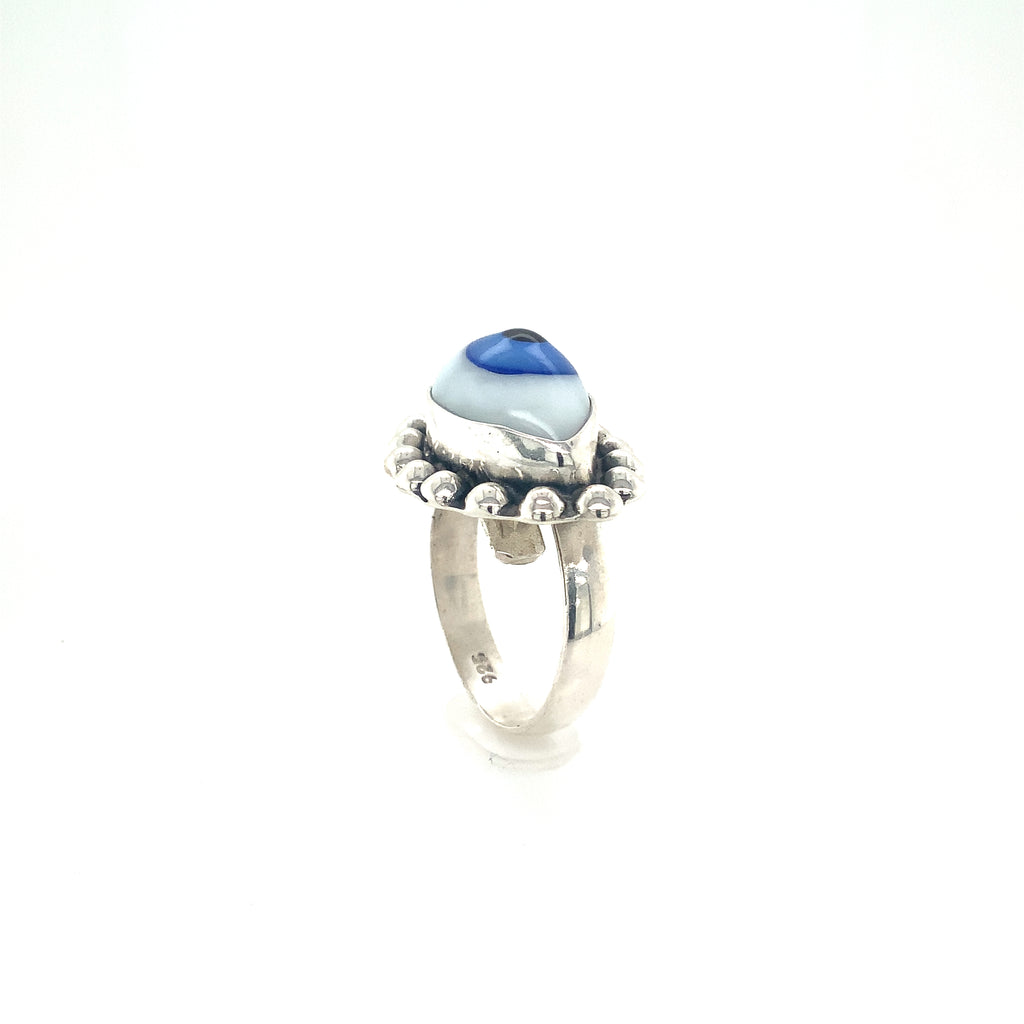 Evil Eye Glass Talisman Sterling Silver Ring - Image 5 of 6