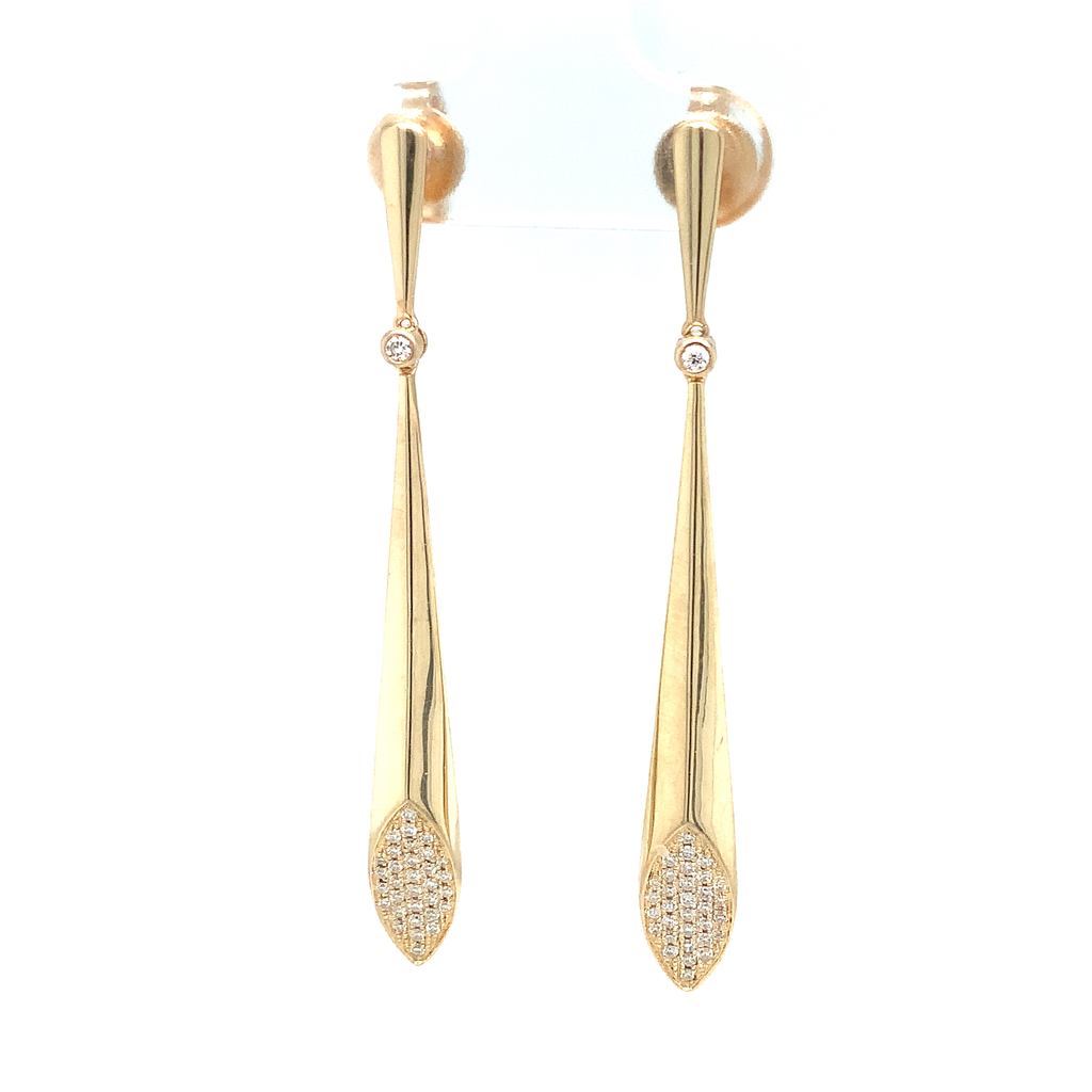 ASBA Collection Long Drop Earring with Pave Diamond set in 14K Yellow Gold - Image 3 of 9