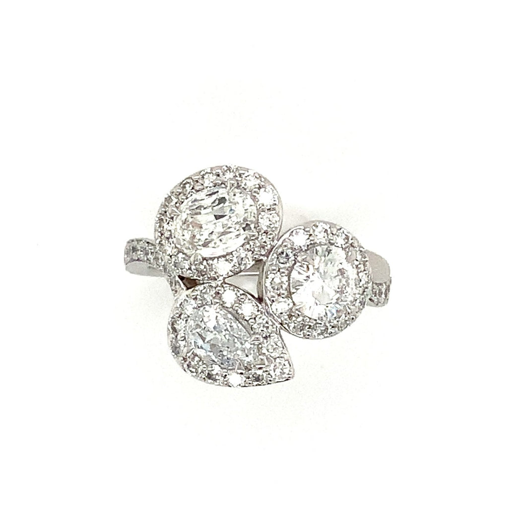 Christopher Designs "Trois et Moi" 3 Stone Halo style Lab Grown Diamond Ring set in 14K White Gold - Image 1 of 11