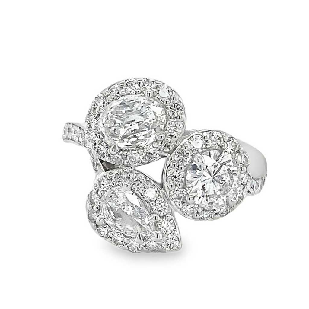 Christopher Designs "Trois et Moi" 3 Stone Halo style Lab Grown Diamond Ring set in 14K White Gold - Image 2 of 11