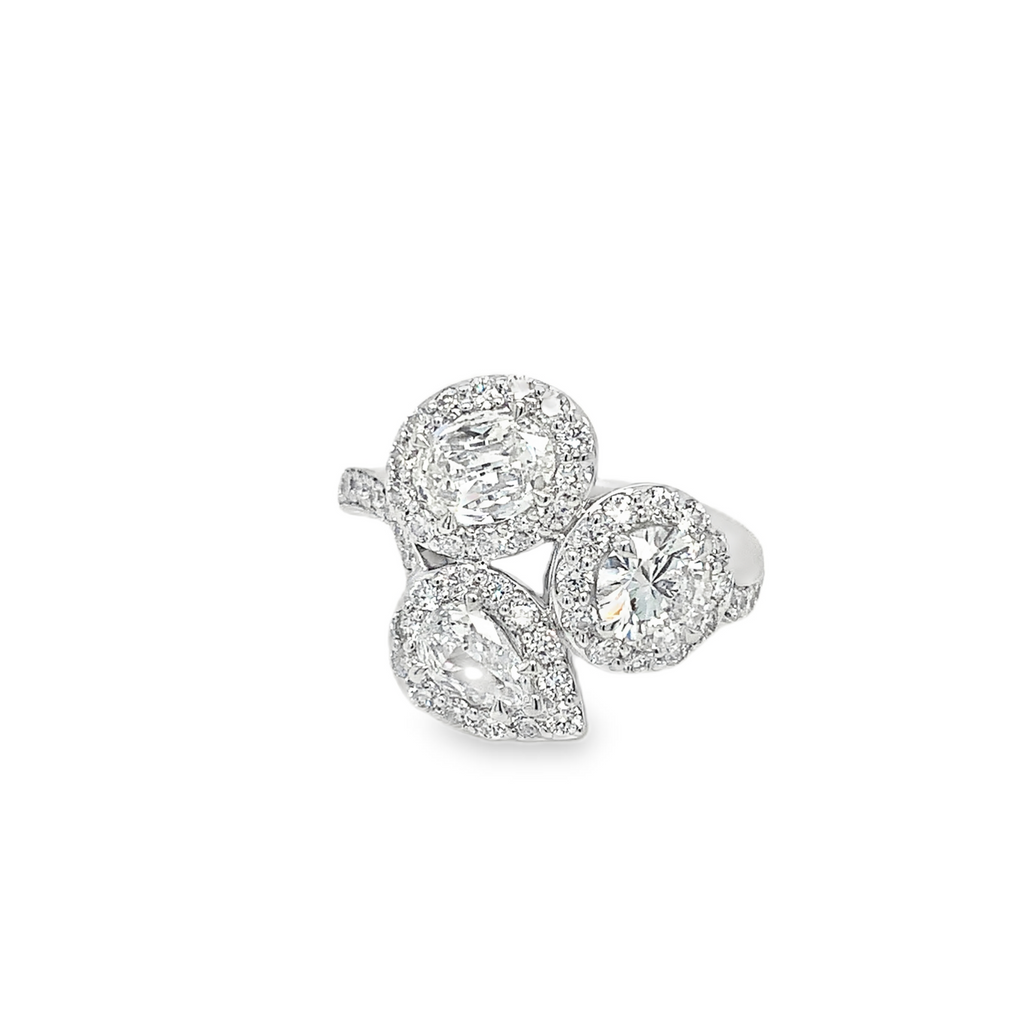 Christopher Designs "Trois et Moi" 3 Stone Halo style Lab Grown Diamond Ring set in 14K White Gold - Image 3 of 11