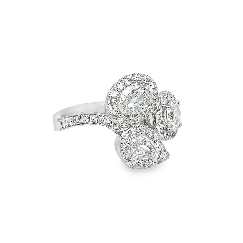Christopher Designs "Trois et Moi" 3 Stone Halo style Lab Grown Diamond Ring set in 14K White Gold - Image 7 of 11
