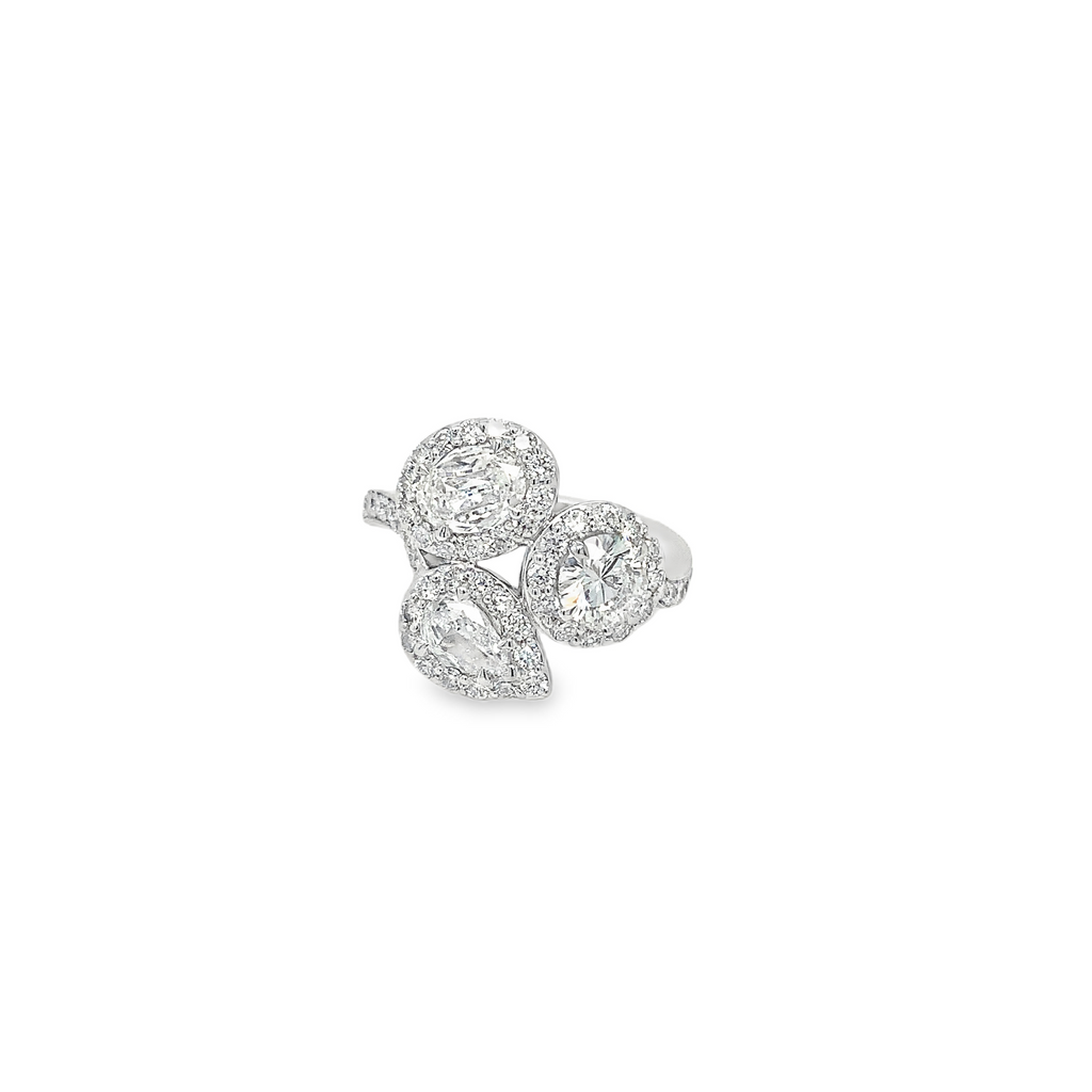 Christopher Designs "Trois et Moi" 3 Stone Halo style Lab Grown Diamond Ring set in 14K White Gold - Image 8 of 11